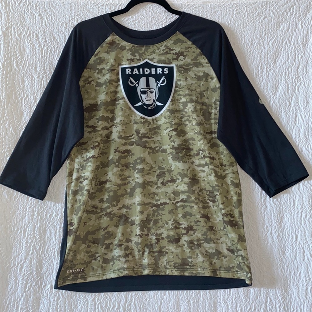 Nike On Field Apparel Oakland Raiders Army Breast Cancer 3/4 Sleeve Raglan Shirt